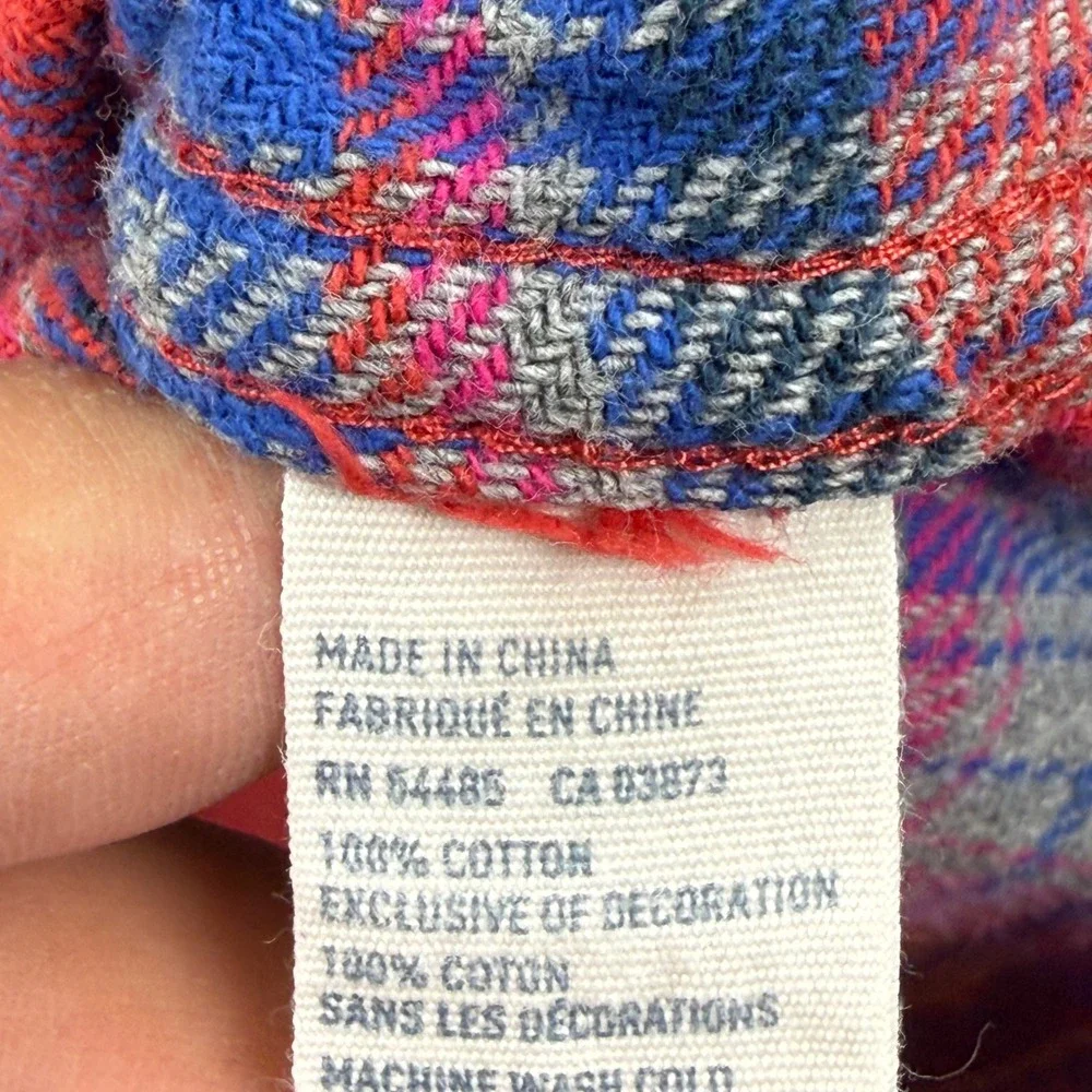Kids American Eagle Outfitters Flannel Shirt Pink Blue Plaid Favorite Fit Size M